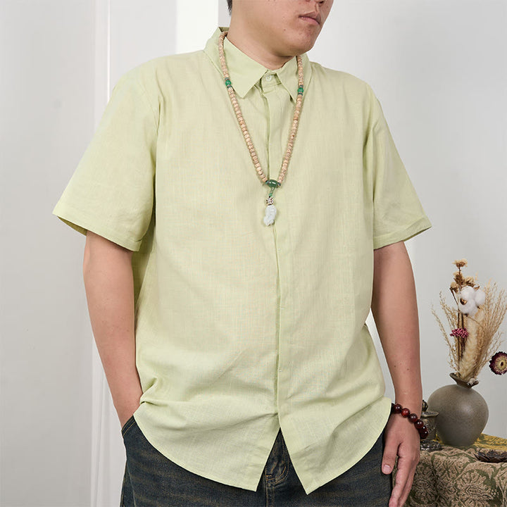 Buddha Stonesメンズ 半袖 ボタン カジュアル コットン リネン シャツ - image 12