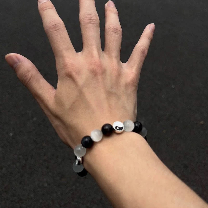 Buddha Stonesブラックオブシディアン キャッツアイ 陰陽 浄化強さブレスレット