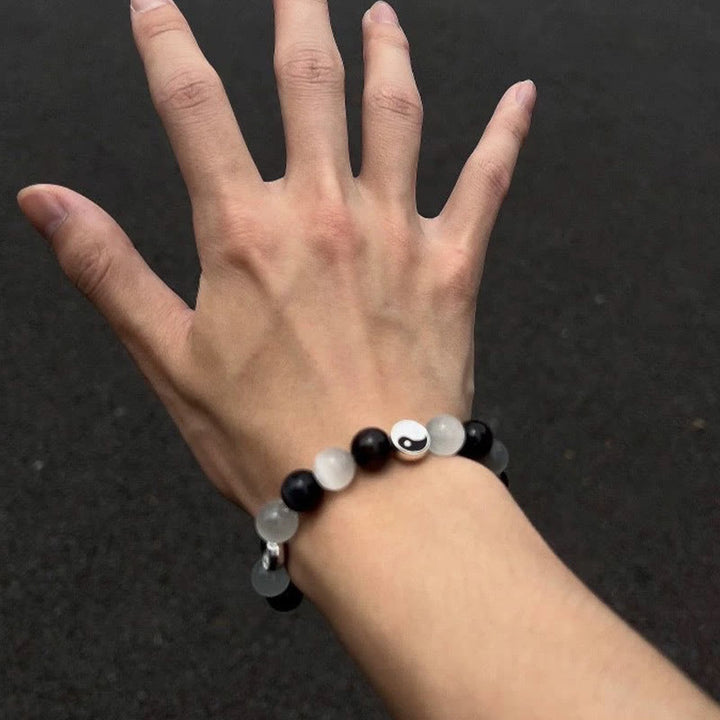 Buddha Stonesブラックオブシディアン キャッツアイ 陰陽 浄化強さブレスレット