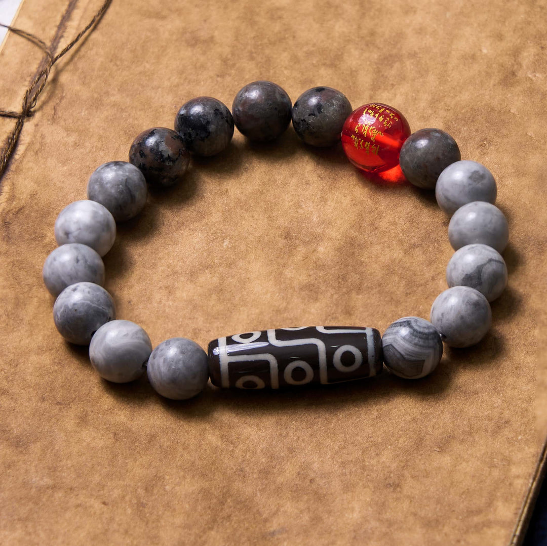 Buddha Stonesチベット九眼石ビーズピカソジャスパーポジティブブレスレット
