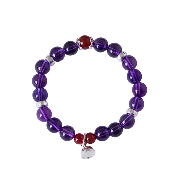 Buddha Stones925スターリングシルバー 天然アメジスト レッドアゲート ロータス幸運を呼ぶブレスレット