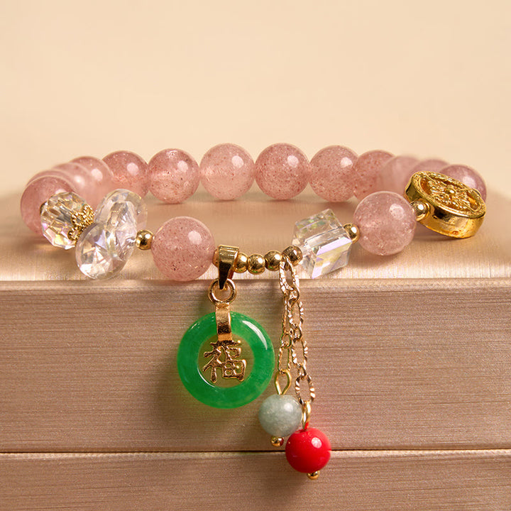 愛と守護を引き寄せるBuddha Stonesピンクブレスレットバングルセット