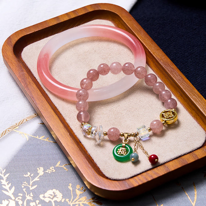愛と守護を引き寄せるBuddha Stonesピンクブレスレットバングルセット
