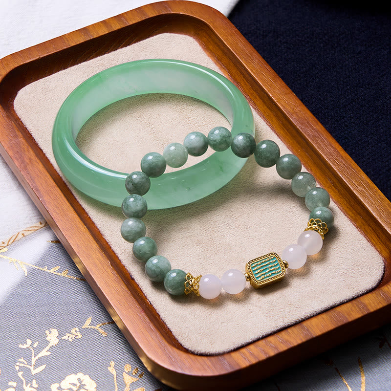 Buddha Stonesは新たな始まりを促します。ミントグリーンの翡翠ブレスレットバングルセット - 翡翠ブレスレット＆翡翠バングル 62mm - image 0