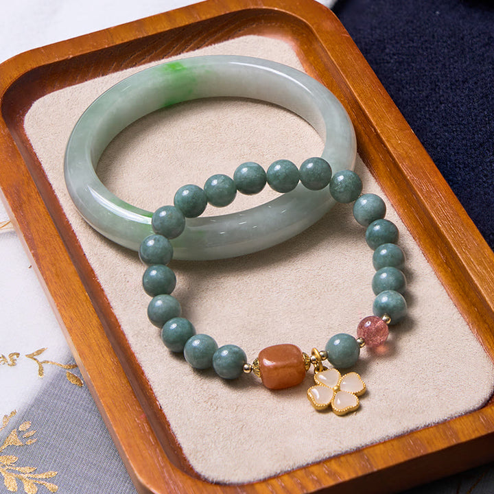 幸運をもたらすBuddha Stonesグリーン翡翠ブレスレットバングルセット