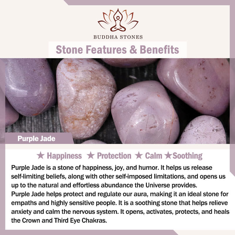 幸福と喜びを高めるBuddha Stonesパープルブレスレットバングルセット