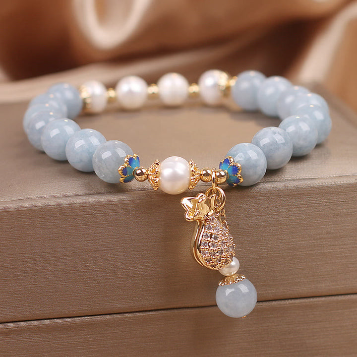 Buddha Stones心の平安とストレス解消 アクアマリン 翡翠 ブルー ブレスレット バングル バンドル