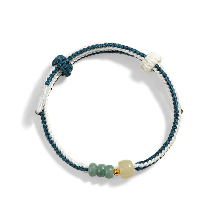 Buddha Stones 925スターリングシルバー 和田翡翠ビーズ 豊富な編み込みロープブレスレット