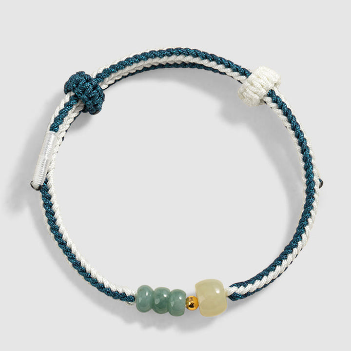 Buddha Stones 925スターリングシルバー 和田翡翠ビーズ 豊富な編み込みロープブレスレット