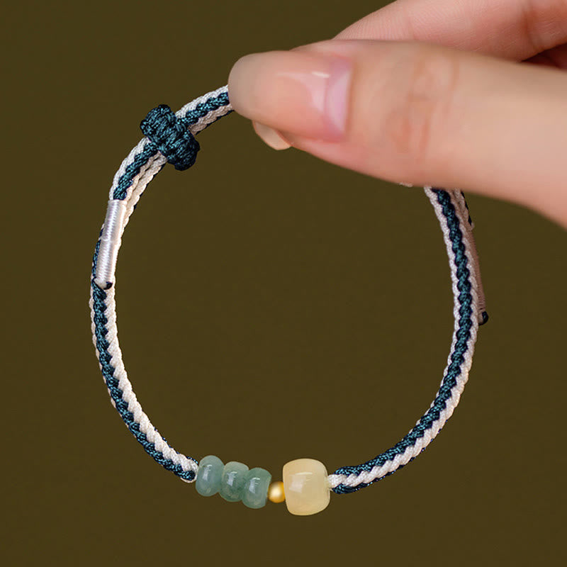 Buddha Stones 925スターリングシルバー 和田翡翠ビーズ 豊富な編み込みロープブレスレット