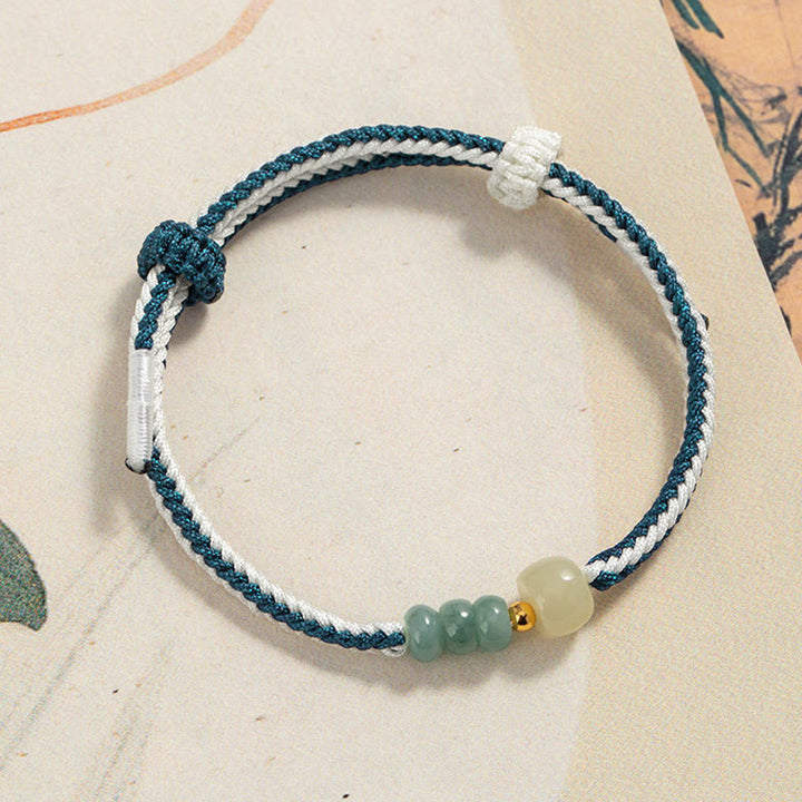 Buddha Stones 925スターリングシルバー 和田翡翠ビーズ 豊富な編み込みロープブレスレット