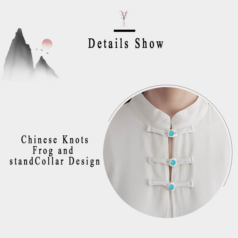 Buddha Stones 2点セット カエルボタン 長袖 ミディドレス ワイドレッグパンツ シフォン 禅風 レディース セット - image 7