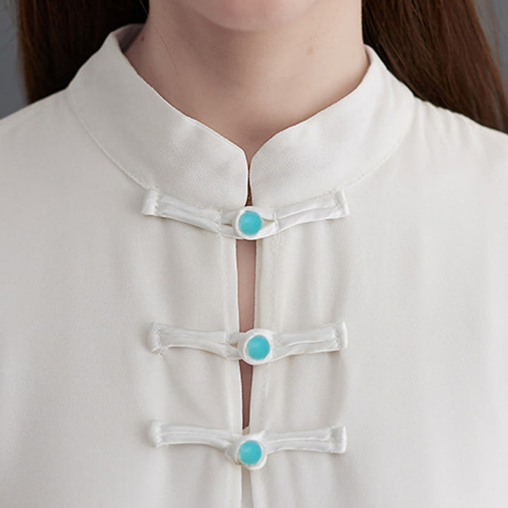 Buddha Stones 2点セット カエルボタン 長袖 ミディドレス ワイドレッグパンツ シフォン 禅風 レディース セット - image 9