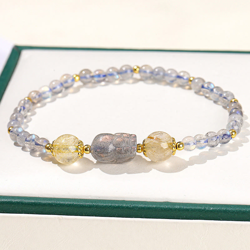 Buddha Stonesムーンストーン ストロベリークォーツ トルマリン 貔貅ヒーリングブレスレット