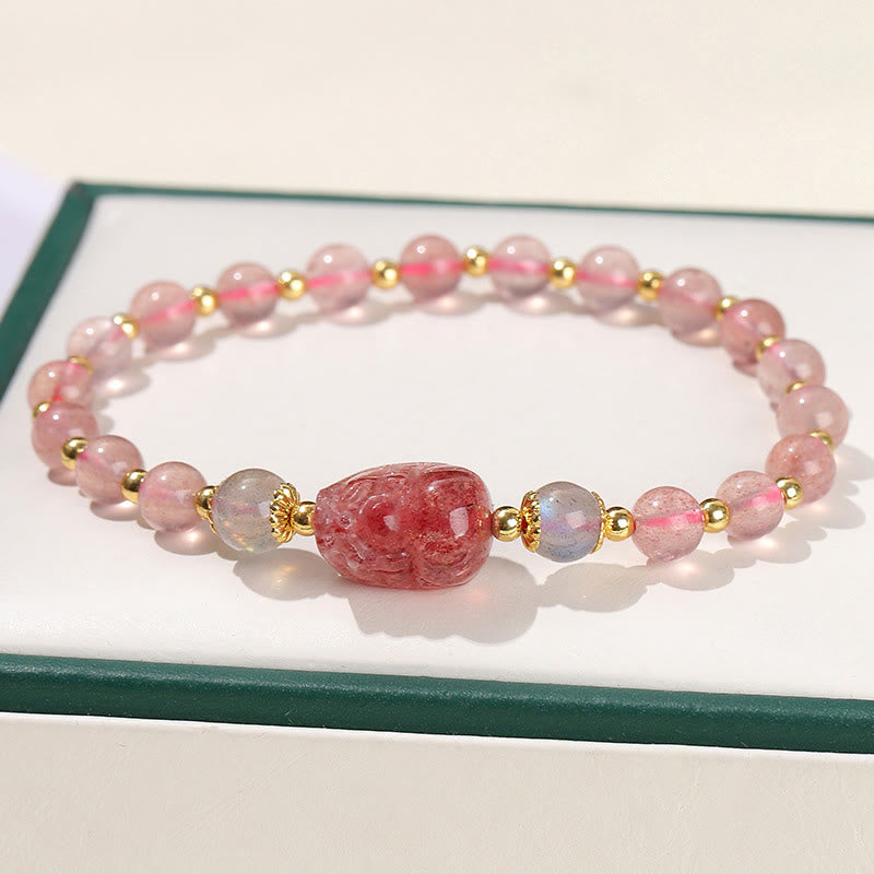 Buddha Stonesムーンストーン ストロベリークォーツ トルマリン 貔貅ヒーリングブレスレット