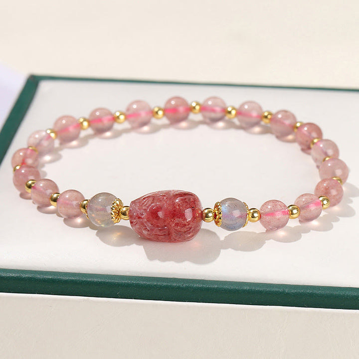 Buddha Stonesムーンストーン ストロベリークォーツ トルマリン 貔貅ヒーリングブレスレット