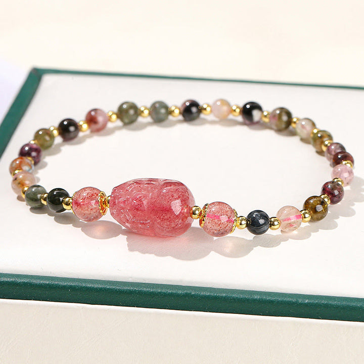 Buddha Stonesムーンストーン ストロベリークォーツ トルマリン 貔貅ヒーリングブレスレット