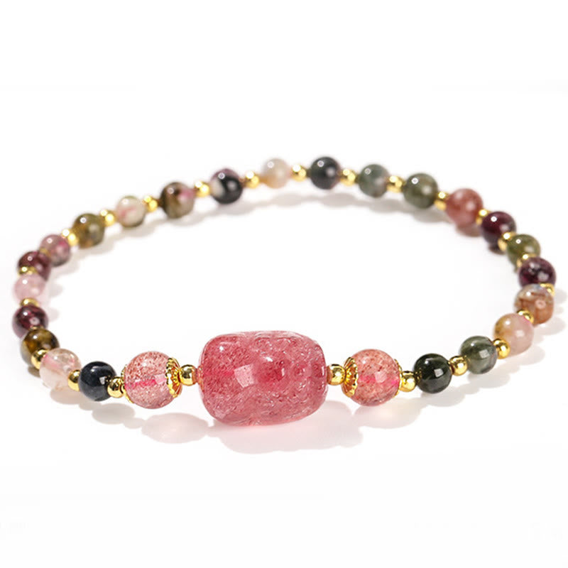 Buddha Stonesムーンストーン ストロベリークォーツ トルマリン 貔貅ヒーリングブレスレット