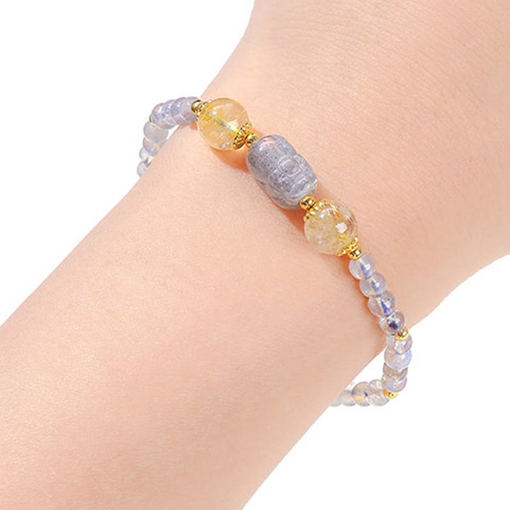 Buddha Stonesムーンストーン ストロベリークォーツ トルマリン 貔貅ヒーリングブレスレット