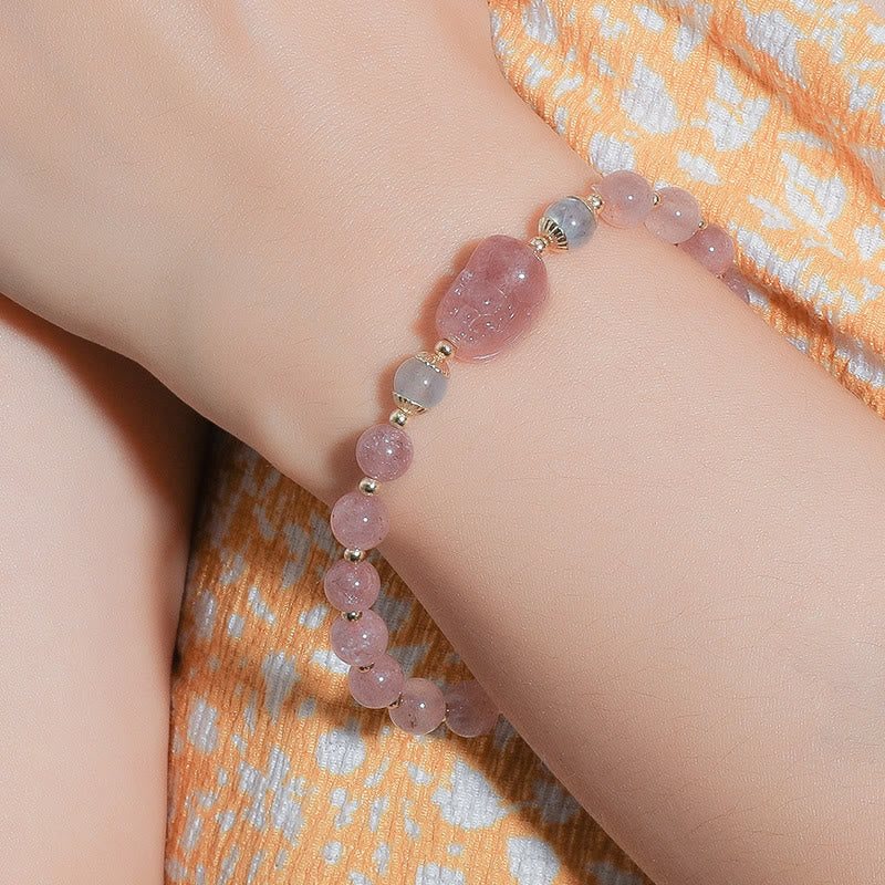 Buddha Stonesムーンストーン ストロベリークォーツ トルマリン 貔貅ヒーリングブレスレット