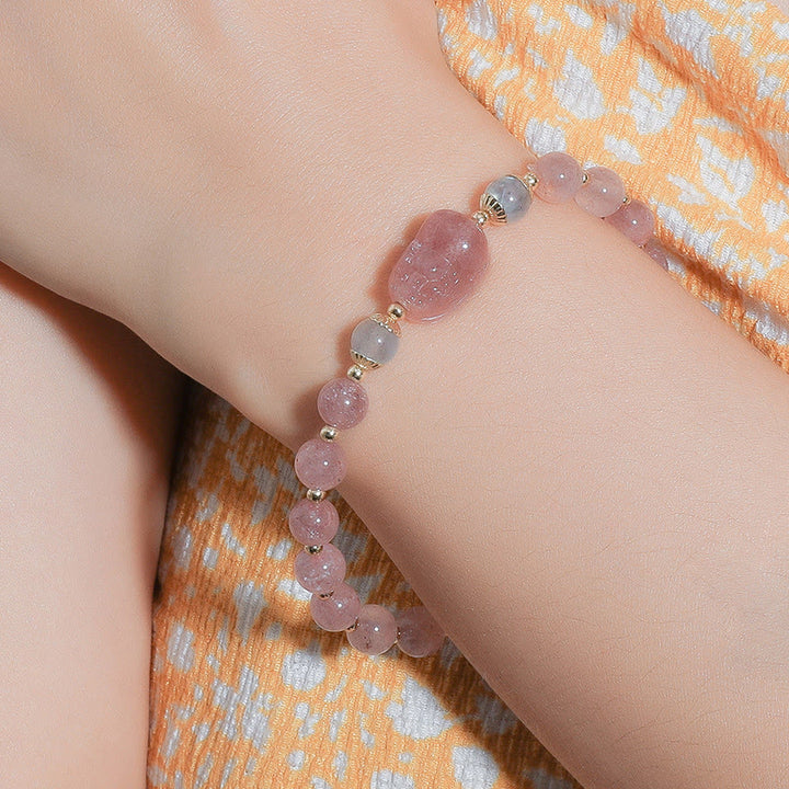 Buddha Stonesムーンストーン ストロベリークォーツ トルマリン 貔貅ヒーリングブレスレット
