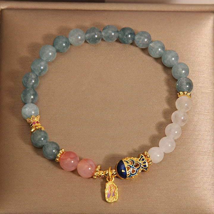 Buddha Stones翡翠 燕元瑪瑙 白翡翠 鯉 経文 チャーム幸運ブレスレット
