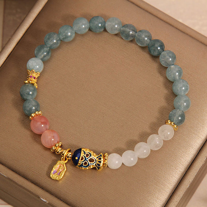 Buddha Stones翡翠 燕元瑪瑙 白翡翠 鯉 経文 チャーム幸運ブレスレット