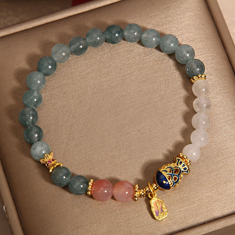 Buddha Stones翡翠 燕元瑪瑙 白翡翠 鯉 経文 チャーム幸運ブレスレット