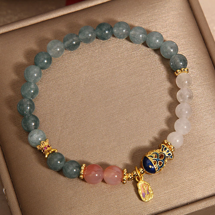 Buddha Stones翡翠 燕元瑪瑙 白翡翠 鯉 経文 チャーム幸運ブレスレット