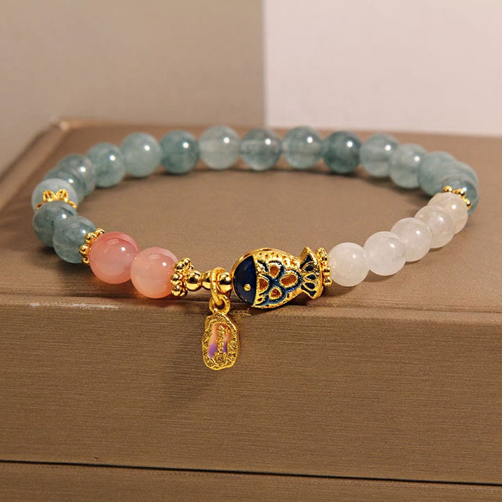 Buddha Stones翡翠 燕元瑪瑙 白翡翠 鯉 経文 チャーム幸運ブレスレット