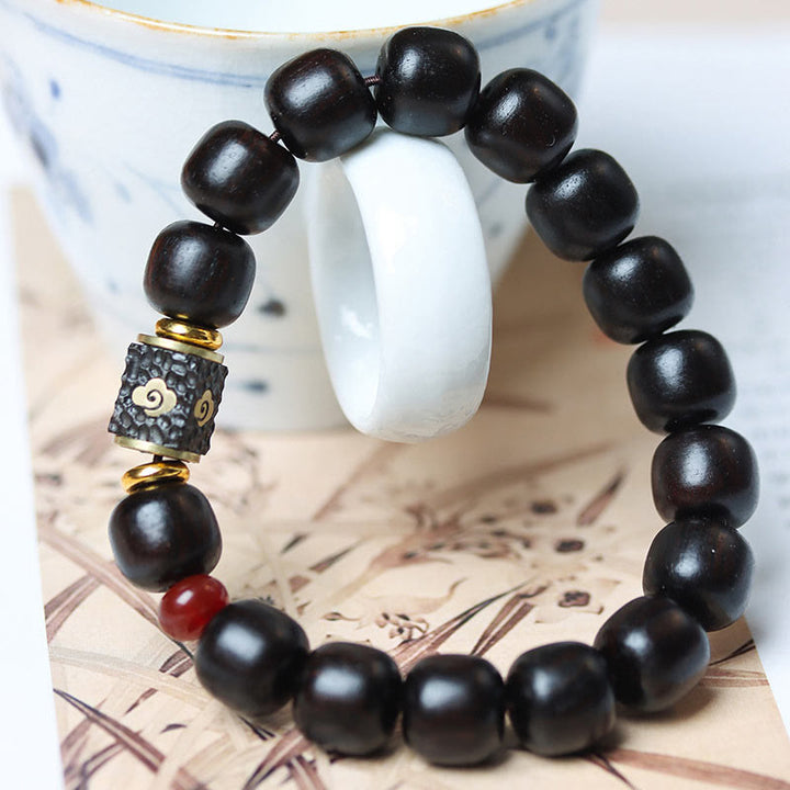 Buddha Stones黒檀 吉兆雲 彫刻 静寂のブレスレット