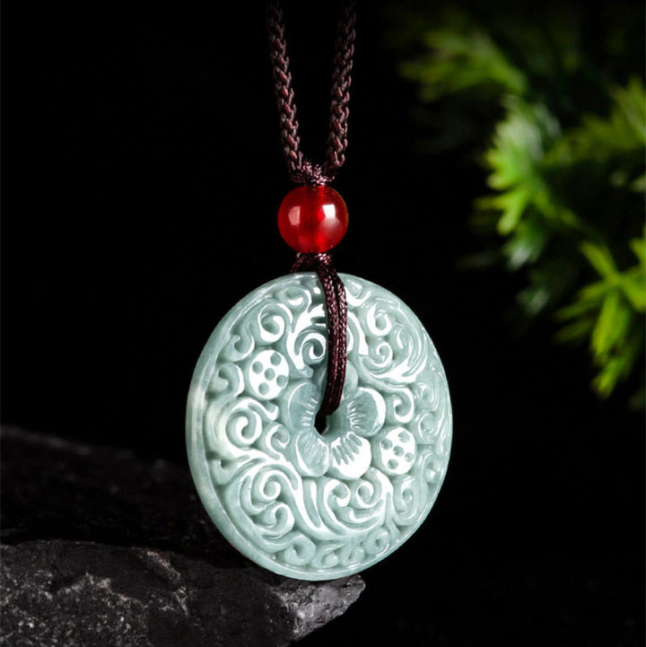 Buddha Stones翡翠 花彫り 平和バックル 豊穣のネックレスペンダント