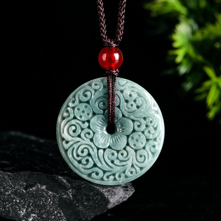 Buddha Stones翡翠 花彫り平和のお守りチャーム豊穣のネックレスペンダント - 翡翠（天然翡翠のため、色やサイズに個体差があります） - image 0
