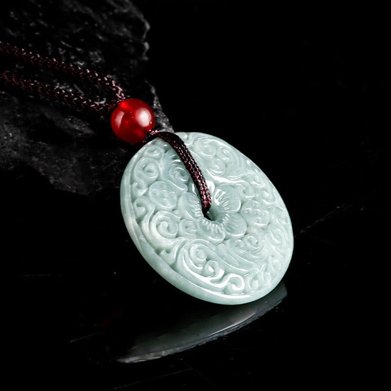 Buddha Stones翡翠 花彫り 平和バックル 豊穣のネックレスペンダント
