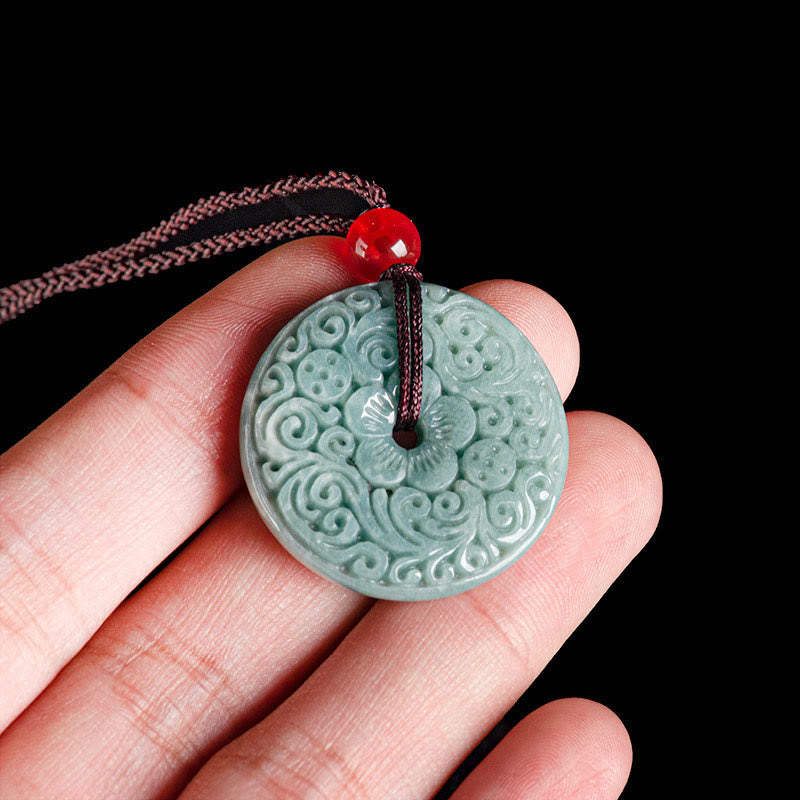 Buddha Stones翡翠 花彫り 平和バックル 豊穣のネックレスペンダント
