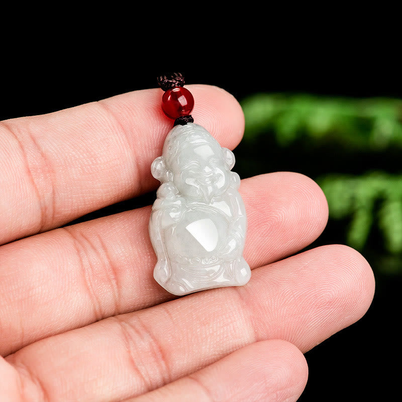 Buddha Stones天然翡翠 中国 富の神 財神インゴット 幸運のネックレス ペンダント