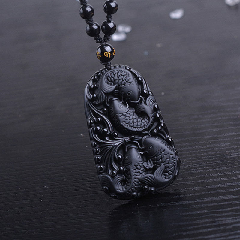 Buddha Stones黒曜石 鯉 彫刻 強さ ビーズ ネックレス ペンダント - image 15