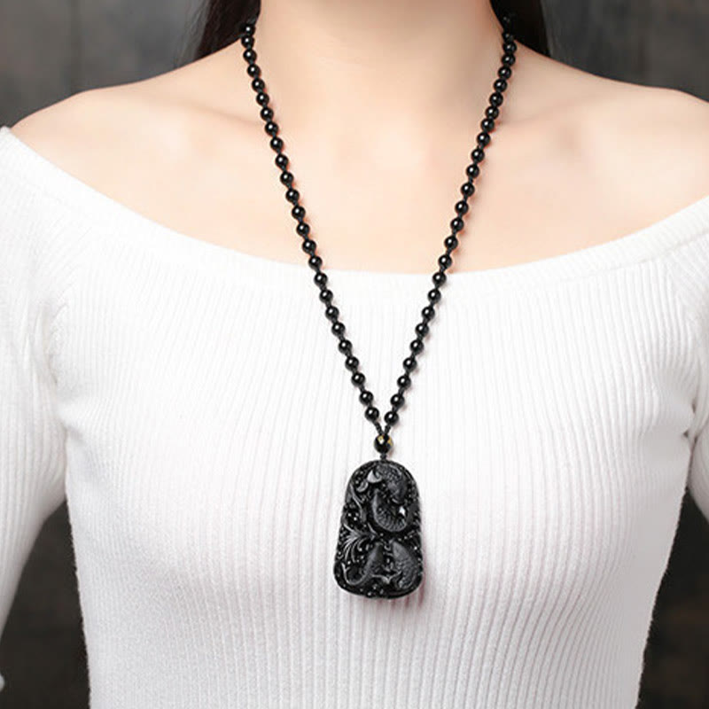 Buddha Stones黒曜石 鯉 彫刻 強さ ビーズ ネックレス ペンダント - image 19