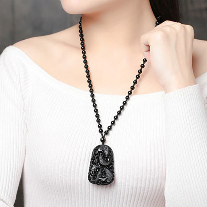Buddha Stones黒曜石 鯉 彫刻 強さ ビーズ ネックレス ペンダント - image 21