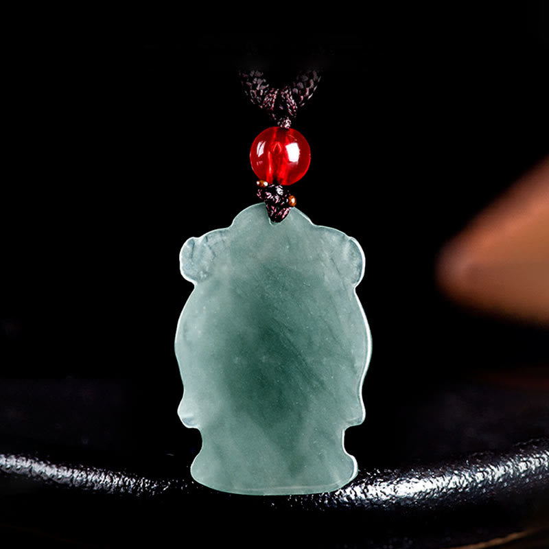 Buddha Stones天然グリーン翡翠 中国富貴神 財神インゴット 豊穣のネックレスペンダント