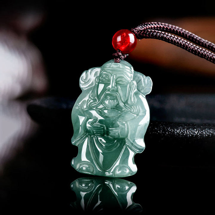 Buddha Stones天然グリーン翡翠 中国富貴神 財神インゴット 豊穣のネックレスペンダント