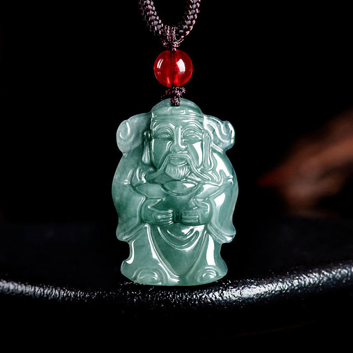 Buddha Stones天然グリーン翡翠 中国富貴神 財神インゴット 豊穣のネックレスペンダント