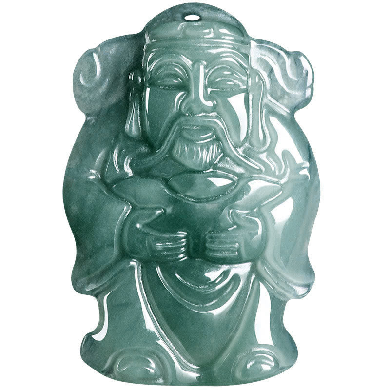 Buddha Stones天然グリーン翡翠 中国富貴神 財神インゴット 豊穣のネックレスペンダント