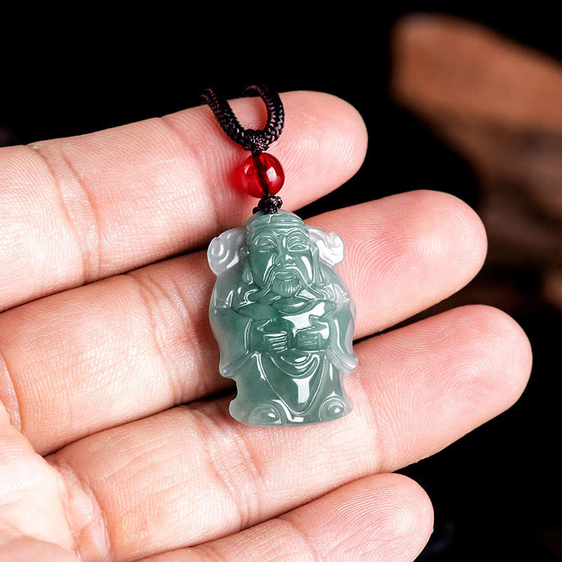 Buddha Stones天然グリーン翡翠 中国富貴神 財神インゴット 豊穣のネックレスペンダント