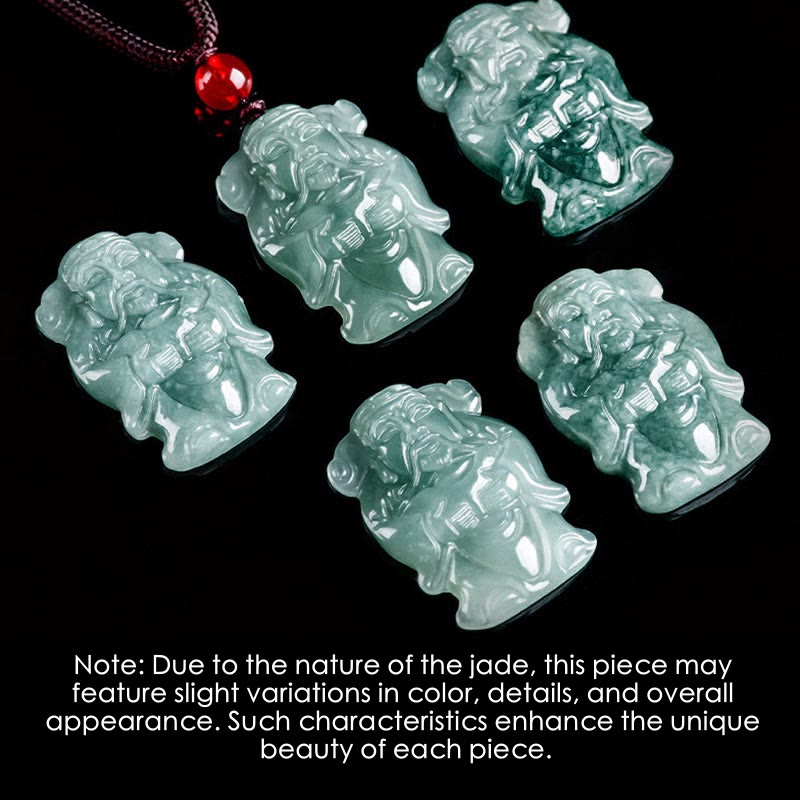 Buddha Stones天然グリーン翡翠 中国富貴神 財神インゴット 豊穣のネックレスペンダント