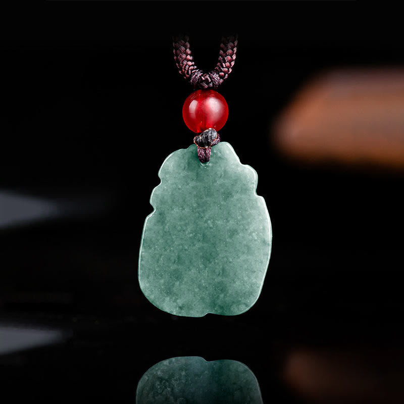 Buddha Stones天然緑翡翠九尾狐彫刻繁栄ネックレスペンダント
