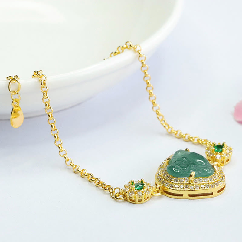 Buddha Stones笑う仏陀 グリーン翡翠 ジルコン 幸運のチェーンブレスレット