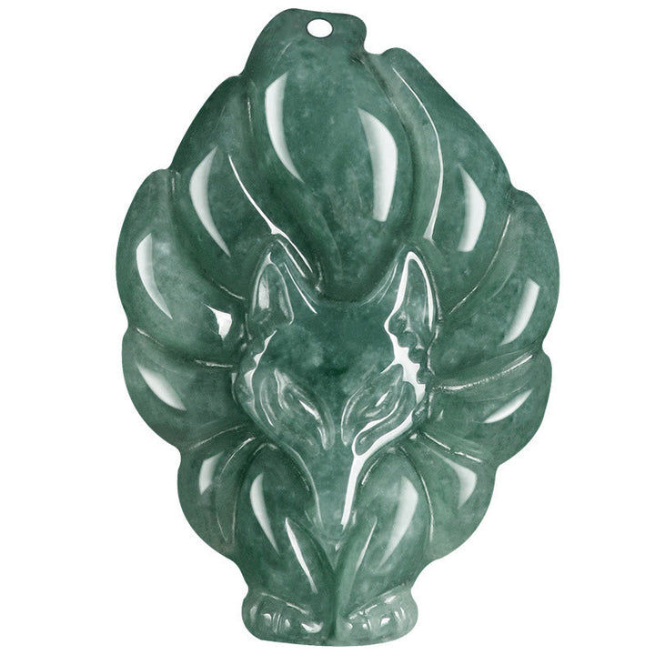 Buddha Stones天然緑翡翠九尾狐幸運ネックレスペンダント