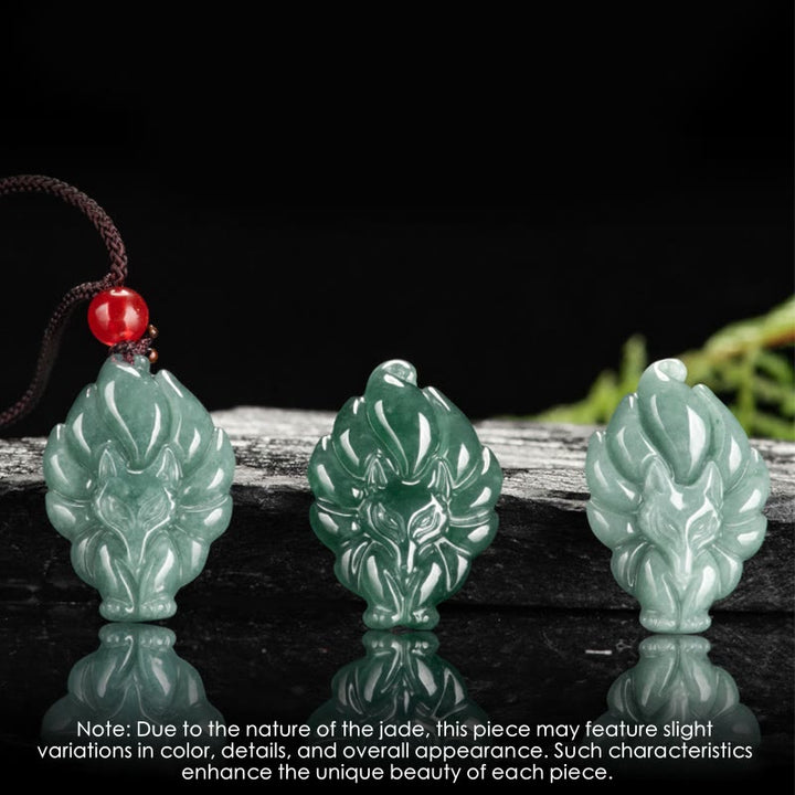 Buddha Stones天然緑翡翠九尾狐幸運ネックレスペンダント