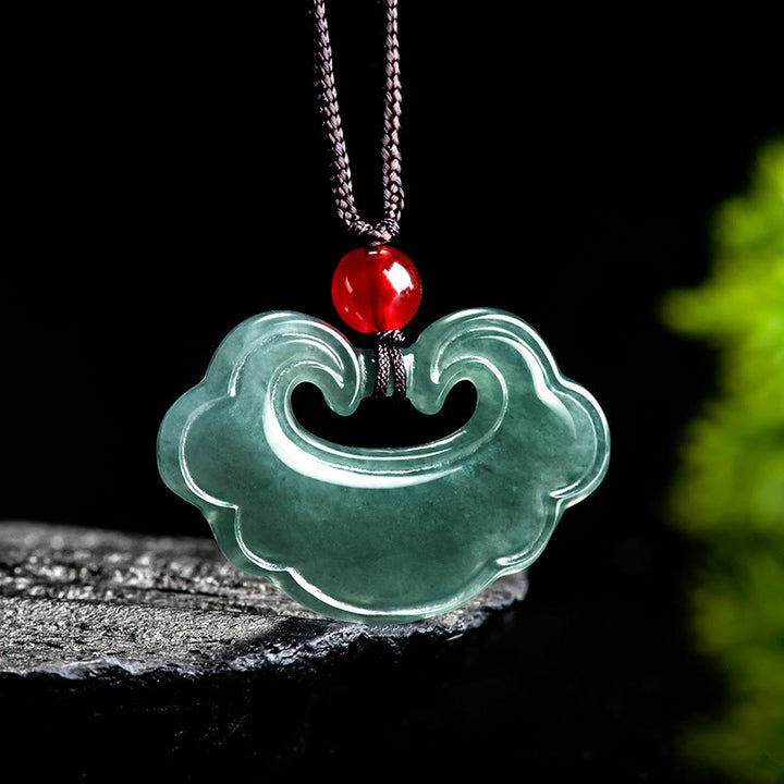 Buddha Stones天然グリーン翡翠 中国ロックチャーム 幸運ネックレスペンダント